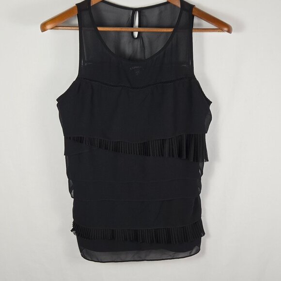 Express Black Sheer Asymmetrical Blouse‎ Sleeveless Ruffle Keyhole Whimsy Goth - Picture 1 of 13